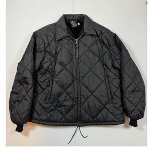 Sir Jac Quilted Puffer Jacket Mens XL Black Vintage Sherpa Lined Full Zip Coat